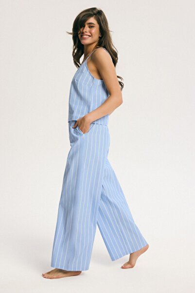 ESOTIQ BLOOVII Women's Pajama Style Trousers Pants Wide Leg Striped with Pock...