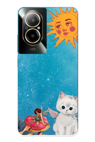 FLAMENKO حافظة هاتف شفافة متوافقة مع Realme 12 Lite بنمط Sun Fairy وAngel Cat