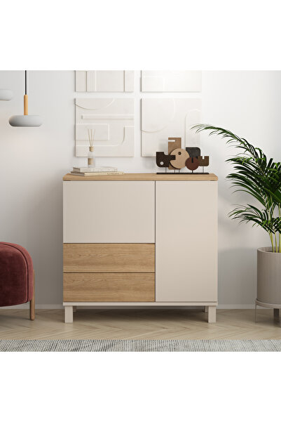 Robin Home Urban Çok Amaçlı Dolap Ahşap Ayaklı 2 Kapaklı 2 Çekmeceli Kumsal-S...