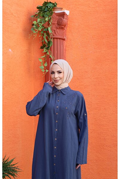 MODAMÜNASİP Guipure Embroidery Detailed 100% Cotton Linen Set