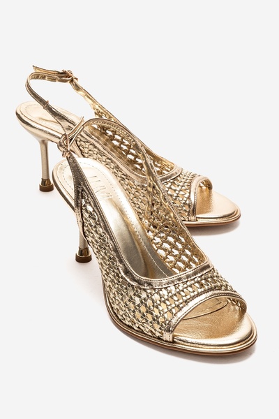 LuviShoes Γυναικεία παπούτσια με λεπτό τακούνι BONITO Gold Knit