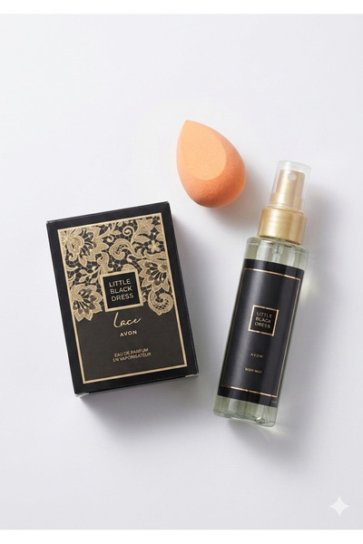 AVON little black dress lace parfüm 50 ml ve vücut spreyi 100ml makyaj sünger...