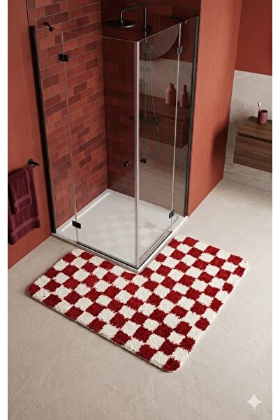 EUROBANO Chess Dama Desen Duşakabin 120x120 cm Γωνιακό χαλάκι μπάνιου από λατ...