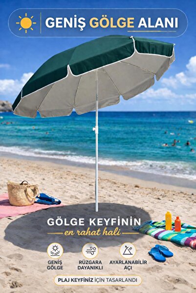 Green-Beige 200 cm Adjustable Background Model Beach Umbrella