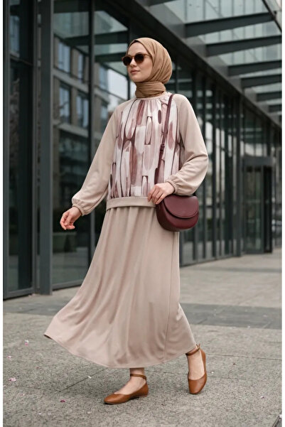 sefamerve Φούστα τουνίκ με γεωμετρικά σχέδια, σετ δύο τεμαχίων 0257-04 Μπεζ