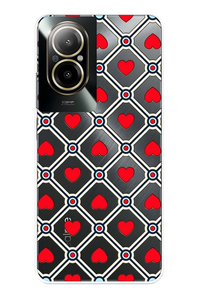 FLAMENKO Realme 12 Lite Compatible Retro Red Heart Pattern Transparent Phone ...