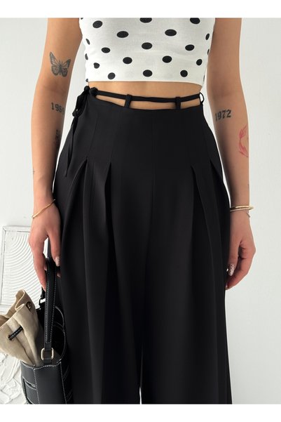 sportiness High Waist Wide Leg Lace-Up Pleated Palazzo Trousers