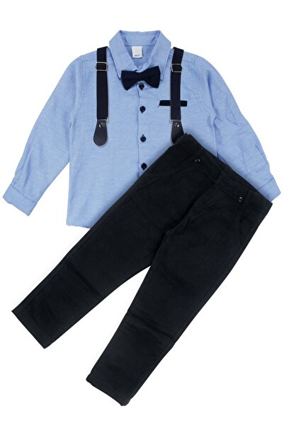bebegen Boy's Navy Blue Shirt Suit with Bow Tie and Straps