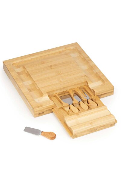 Stef's Cat Cheese Serving Top Bottom Set with Bamboo Platter and Sliding Draw...