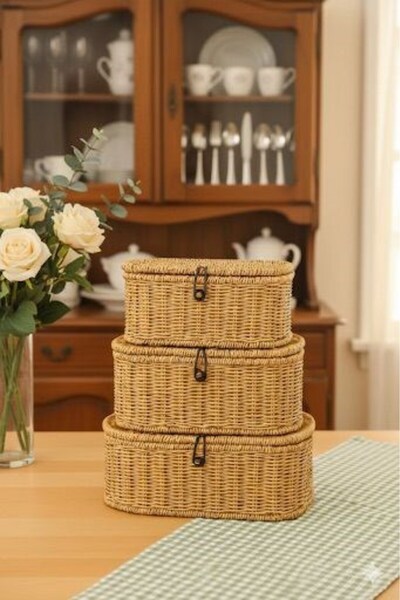 Senin Dükkanın 3-Piece Decorative Oval Wicker Multi-Purpose Organizer Basket