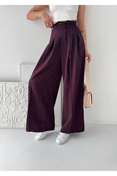 sportiness Ψηλόμεσο παντελόνι παλάτσο με φαρδιά μπατζάκια, κορδόνια και πιέτες