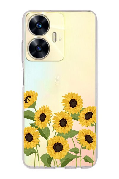 FLAMENKO Realme C55 Compatible Sunflower Patterned Transparent Phone Case