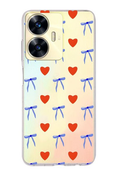 FLAMENKO Realme C55 Compatible Transparent Phone Case with Heart and Ribbon P...
