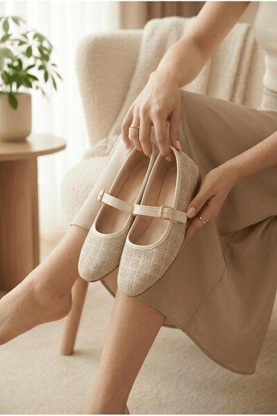 Oksit Μπαλαρίνες Mary Jane με υφή τουίντ - Κλασικά κομψά παπούτσια με αγκράφα