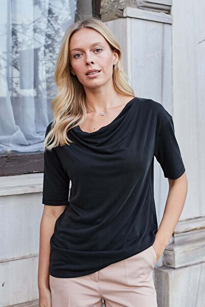 Jument Γυναικεία μπλούζα με κοντό μανίκι από χτενισμένο βαμβάκι με μεταξένια ...