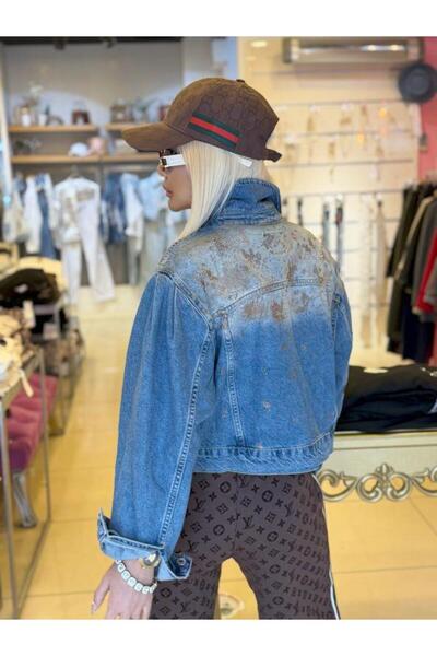 Kokoşum Butik 3632 Τζιν Μπουφάν με Πέτρες Μπλε