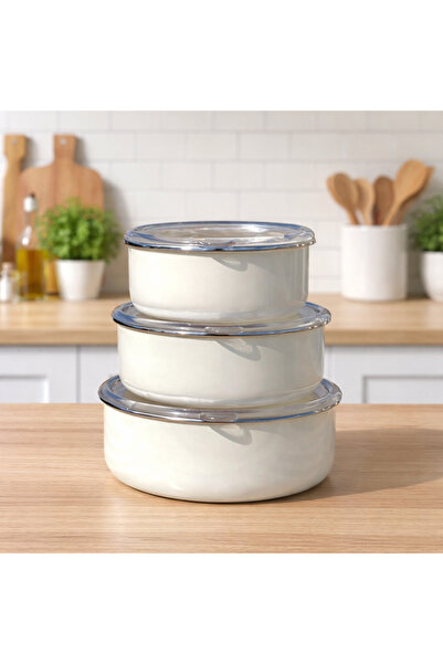 ALEV EMAYE 3-Piece Enamel Vacuum Lid Storage Container Set 14-16-18 cm