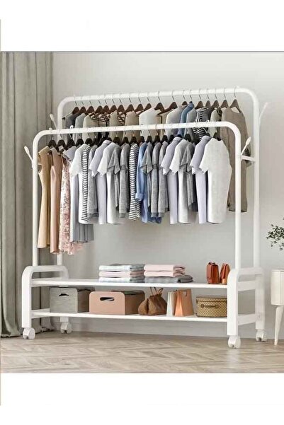 Cady One Metal Clothes Hanger Organizer and White Clothes Rack with Wheels 11...