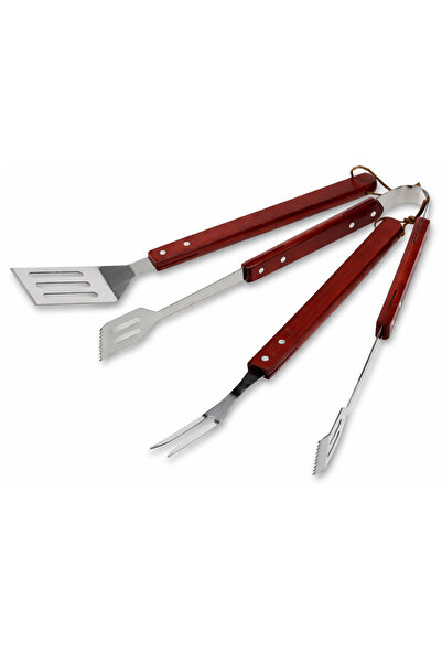 Stef's Cat Set 3 Ustensile pentru Gratar din Inox cu Maner din Lemn, Spatula,...