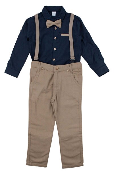 bebegen Boy's Brown Bow Tie and Navy Blue Shirt Set