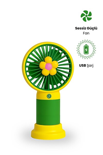 Midcom Mini Fan Şarjlı Soğutucu Taşınabilir El Vantilatörü Telefon Standı Çiç...