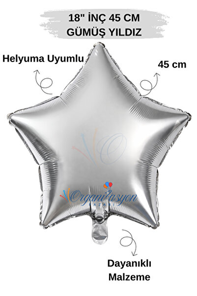 Organizasyon Pazarı 18 Inch 45cm Silver Star Foil Balloon |   Silver Star Foi...
