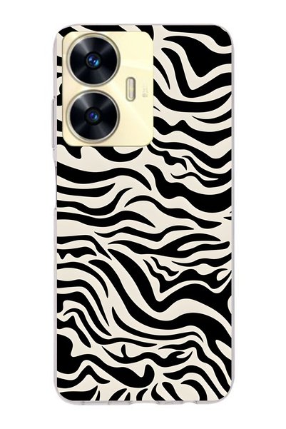 FLAMENKO Realme C55 Compatible Zebra Patterned Transparent Phone Case