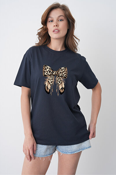 TREND EMMODA Tricou de damă, albastru marin, din bumbac pieptănat, cu imprime...