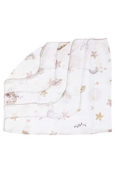 bebegen Unisex Ecru Yellow Star Sun Patterned Single Layer Muslin Blanket