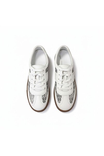 NE&VE SHOES Λευκό δερμάτινο διχτυωτό γυναικείο casual sneaker με λεπτομέρειες