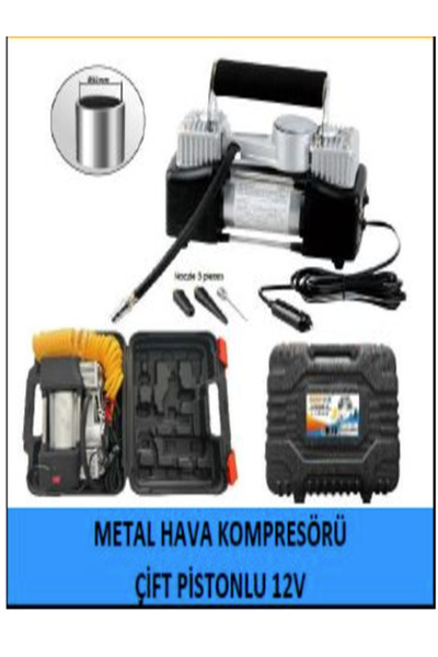 Universal METAL HAVA KOMPRESÖRÜ ÇİFT PİSTONLU 12V (PLASTİK KUTU) ARAÇ KOMPRES...