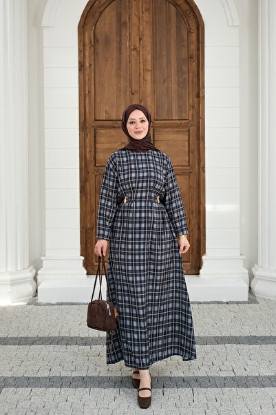 LOCCO Γυναικείο φόρεμα με καρό σχέδιο και λεπτομέρεια στον αμφίβευστο ύφασμα,...