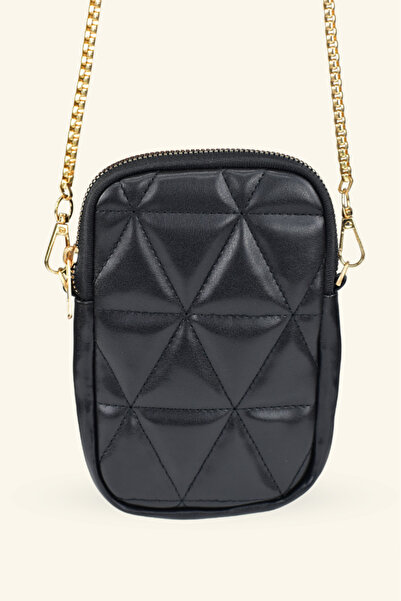 birizmoda Γυναικεία τσάντα τηλεφώνου με καπιτονέ λουράκι αλυσίδας - Μαύρο