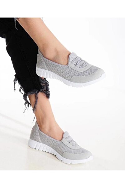 Afilli Γυναικεία Πέτρινα Γκρι Λευκά Memory Ορθοπεδικά Άνετα Υφασμάτινα Παπούτ...