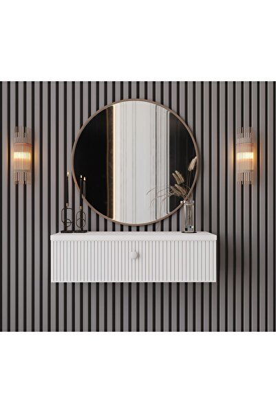FeyzaDesign Beyaz MDF Duvara Monte Kapaklı Dresuar 69 cm