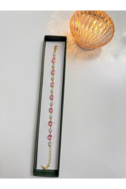 Lilith Takı Pink Stone Zircon Detailed Gold Color Women's Bracelet – Elegant ...