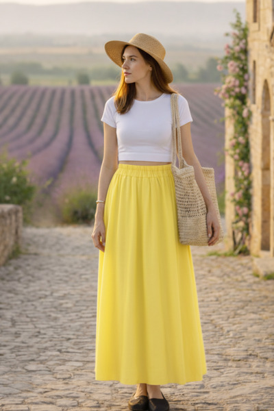 Thestiluxe Βαμβακερή Μαλακή Υφή Φιλέτο Τσέπη Ποπλίνα Υφασμάτινη Μακριά Φούστα...