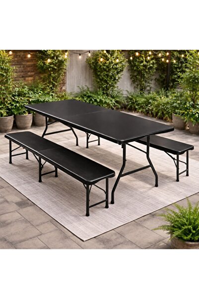 SERSIMO Σετ τραπεζιού με 2 πτυσσόμενες παγκάκια τύπου βαλίτσας για κήπο, κάμπ...