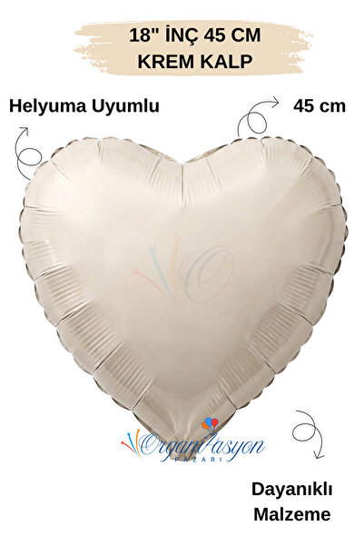 Organizasyon Pazarı 18 Inch 45cm Cream Heart Foil Balloon |   Helium Compatib...