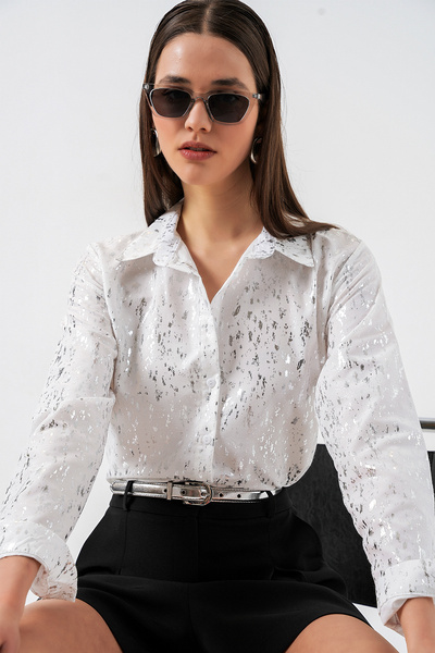 Bigdart Women's Foil Patterned Shirt 20253 - Plain White