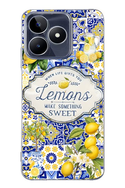 FLAMENKO Realme Note 50 4g Compatible Lemon Patterned Transparent Phone Case