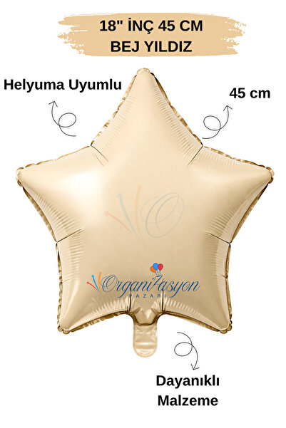 Organizasyon Pazarı 18 Inch 45cm Beige Star Foil Balloon |   Helium Compatibl...