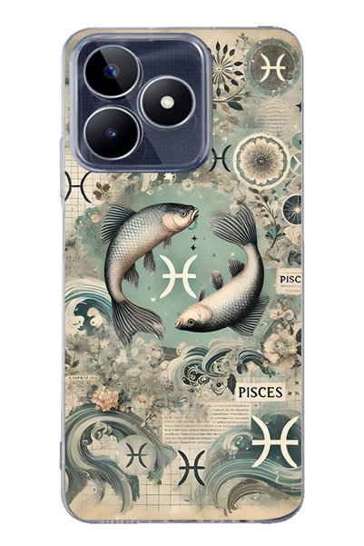 FLAMENKO Realme Note 50 4g Compatible Transparent Phone Case with Pisces Pattern