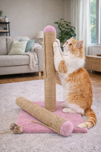 Pettrend Yedekli Pudra Kedi Tırmalama Tahtası Yedek Borulu-42Cm