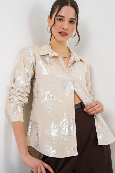 Bigdart Women's Foil Patterned Shirt 20253 - A.Krem