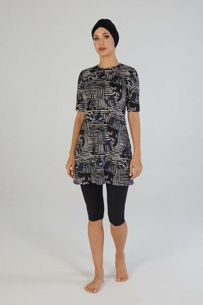 Estiva Costum de baie cu model liniar, mâneci scurte și colanți, pentru femei...