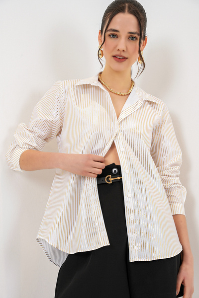 Bigdart Women's Foil Patterned Shirt 20253 - Gold
