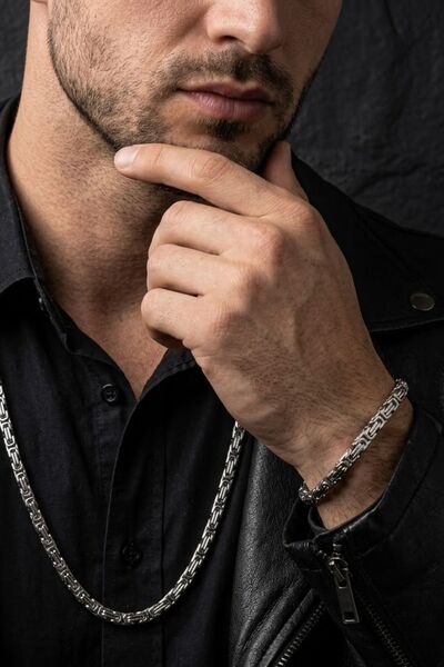 Otto Man Steel Jewelry Erkek Çelik Kolye Seti 4 mm İnce Paslanmaz Kral Zincir...