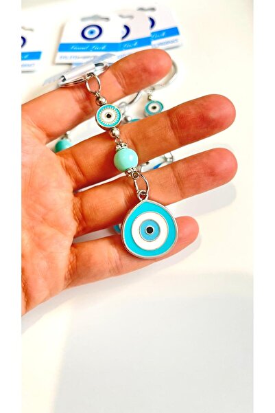 Cassime Turquoise Metal Eye Patterned Silver Evil Eye Keychain