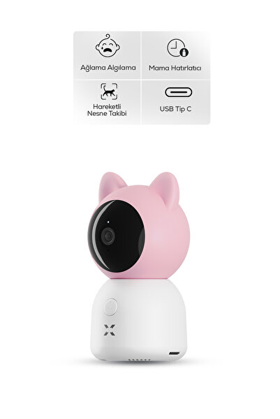 Xenon Smart Bebek Kamerası 3MP 5" LCD Monitör, Mobil Kontrol, Ninni, Hareket Algılama, Gece Görüş (Pembe-X7202)